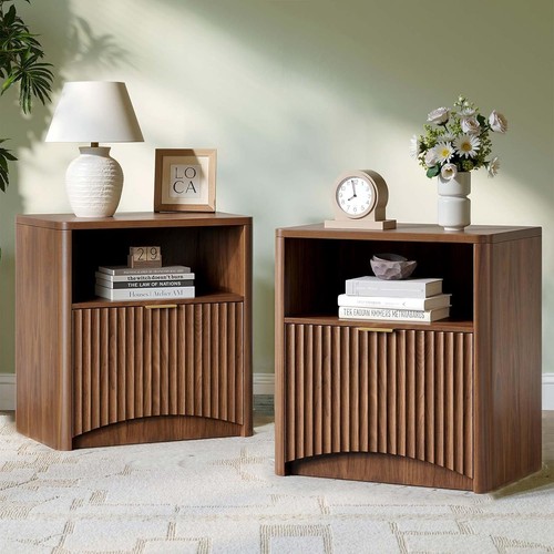 Walnut bedside table with - bedside,