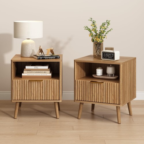 Fluted nightstand set 2 - nightstand, of