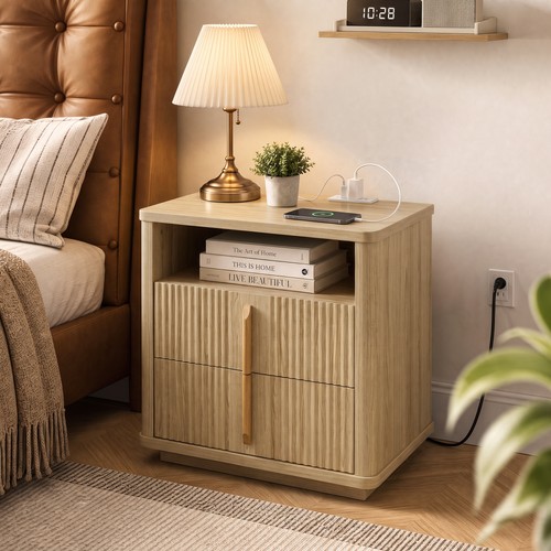 Fluted nightstand bedside - nightstand,