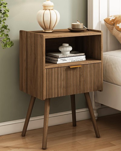 Walnut brown bedside table - walnut,