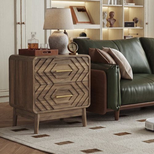 Walnut wood bedside table - wood,