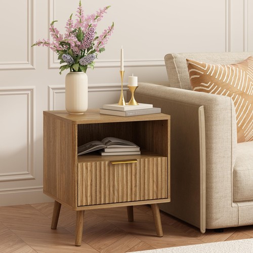 Fluted nightstand walnut - nightstand,
